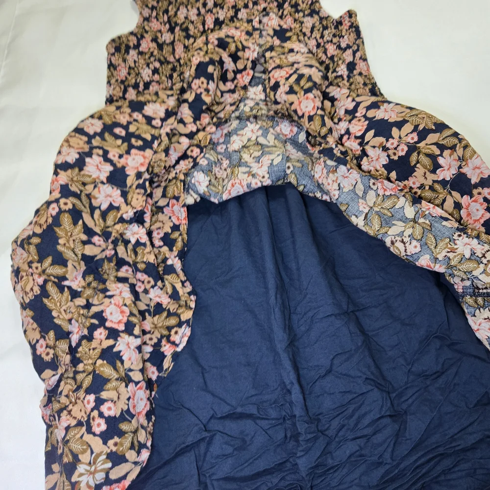 THML Navy Mini Dress with Pink Floral Pattern and Square Neckline Size M - Picture 12 of 14